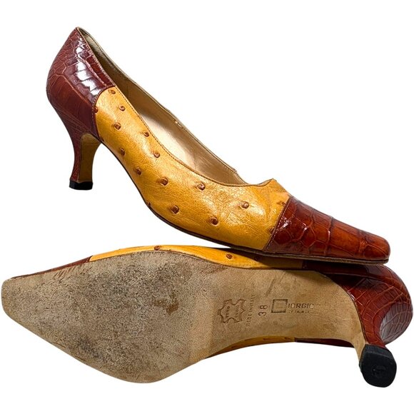 Giorgio's of Palm Beach Ostrich with Embossed Leather Kitten Heel Pumps - Picture 8 of 12